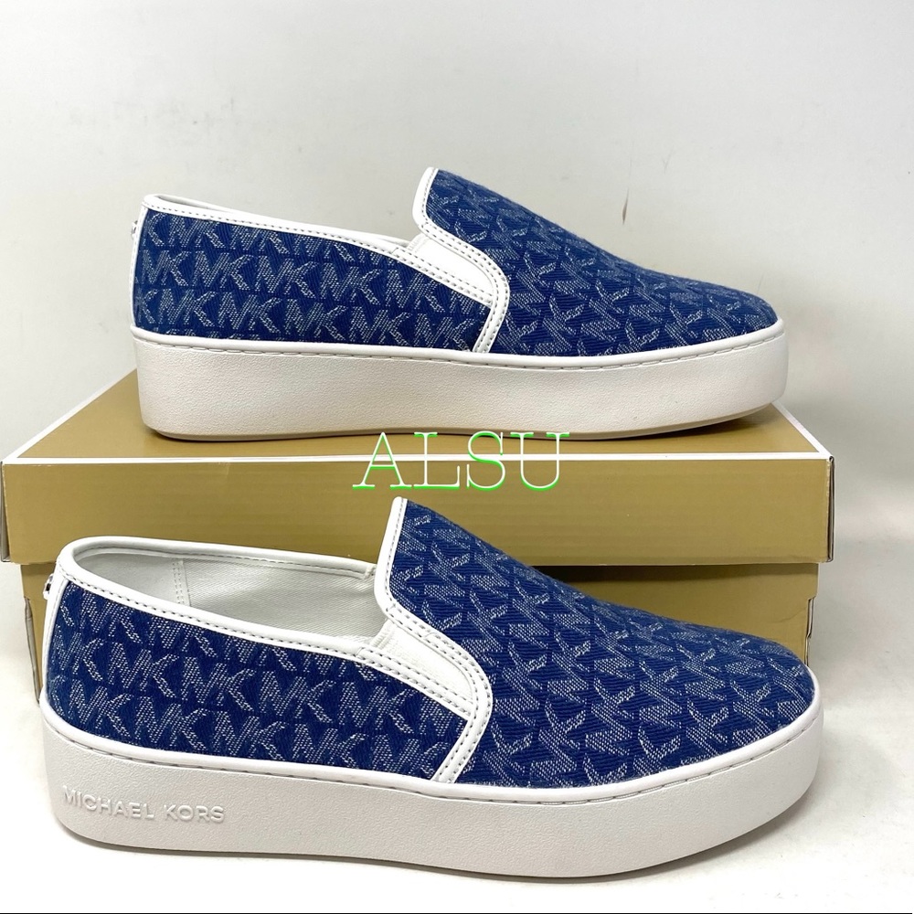 SANTA’S DEAL 🎄 Michael Kors Platform Teddi Slip On Jacquard Blue Women Size 7.5 - Picture 11 of 11